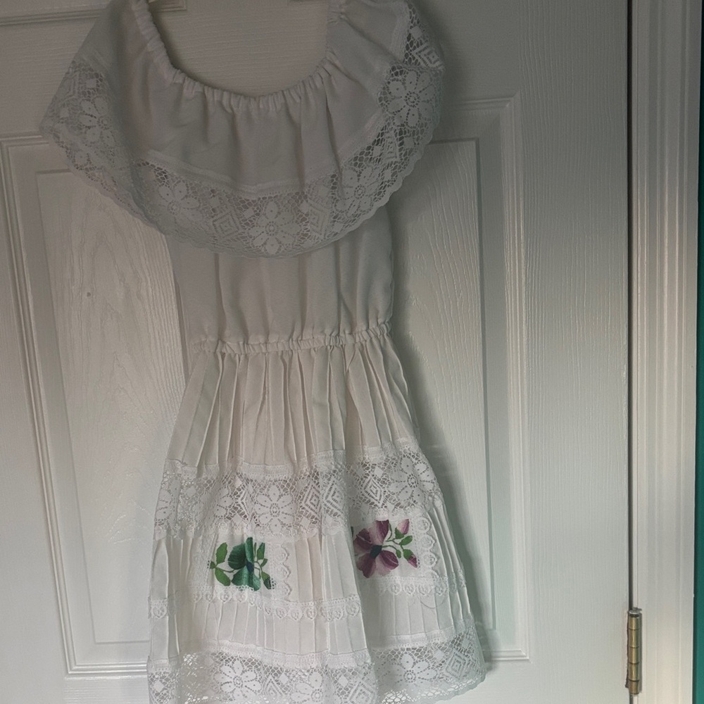 White Lace Dress with Floral Accents